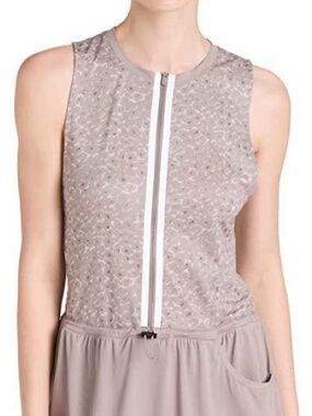 Varley Taupe Mesh Zip-Front Tank Dress